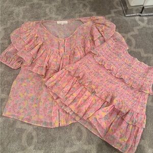 LoveShackFancy Pink Floral Ruffle SET